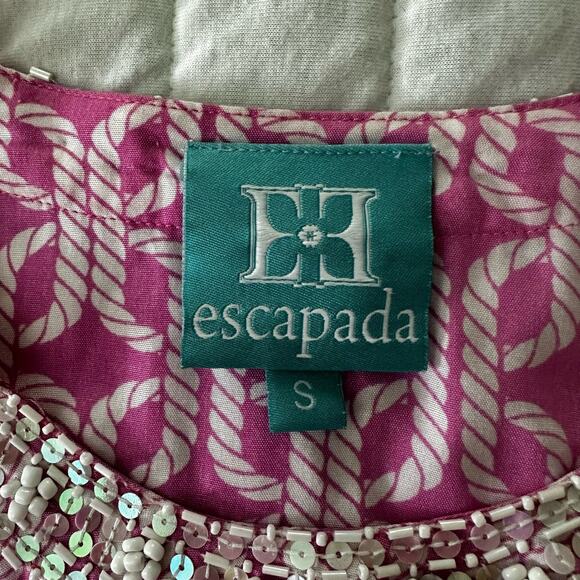 ESCAPADA Womens Tunic Pink Beaded Beach Preppy Coastal Resort Summer SMALL - Picture 6 of 11